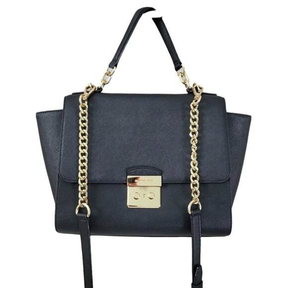 MICHAEL Kors Brandi Top Handle Satchel Black Leather Gold Chain Crossbody Medium - Picture 15 of 15